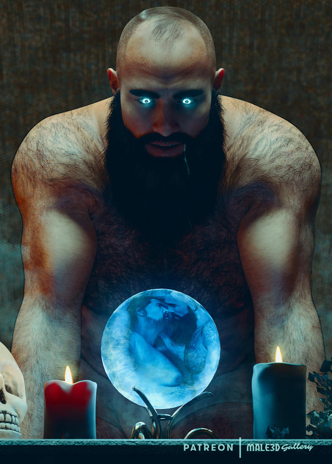 Vendragar sees his future in the witch's crystal ball.